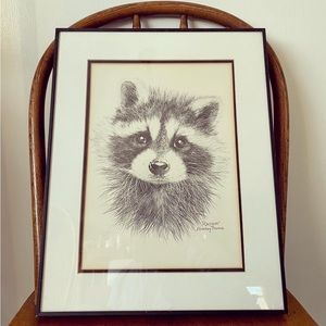Vintage framed raccoon print